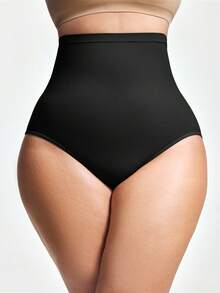 SHAPORA Plus Size Women High Waist Slimming Solid Color Briefs - Black - View 3