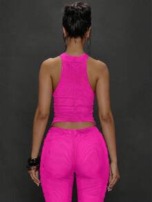 MUSERA Women's Solid Color Pleated Collar Backless Sexy Sleeveless Top - Hot Pink - View 2