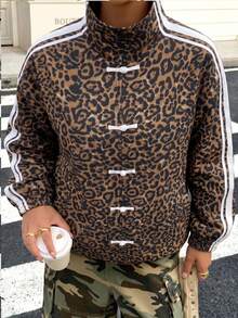 Solflare Leopard Print Casual Plus Size Women's Button-Up Design Jacket - Multicolor - View 4