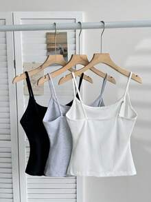 Tseoso 女款 95% 棉短版背心 3 件組 (白色/灰色/黑色) - 夏季、運動、街頭風/甜美/居家 - 彩色 - 查看 2