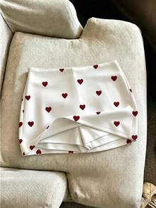SHEIN Franclia Rok Celana Pendek Wanita Motif Hati Kasual Modis Serbaguna - Putih - View 1