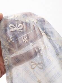 Joudiya 夏季藍色格紋休閒修身百褶婚禮度假短袖女款襯衫 - 藍色 - 查看 7