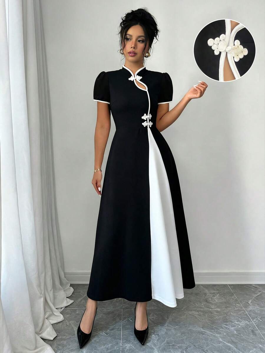 Rafferiza 女士休闲日常简约时尚连衣裙 - 黑與白 - 查看 1