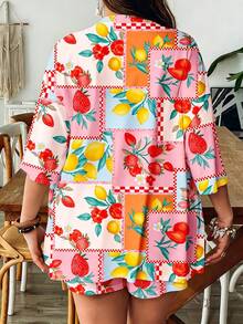 SHEIN VCAY Casual Simple Retro Leaf Pattern Loose Plus Size 2 Pieces Set Suitable For Summer Tropical Vacation  Vacation Beach - Multicolor - View 2