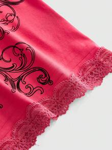 ROMWE Top de tirantes camisola para mujer Fairycore primavera verano color liso con patchwork de encaje y decoración de strass - Rosa Fucsia - Ver 4