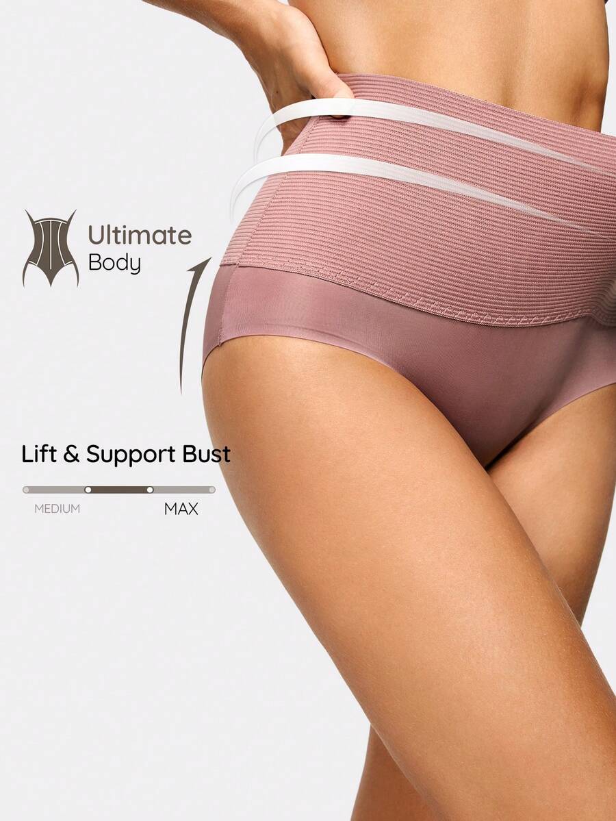 SHAPORA Women's Solid Color High Waist Shaping Briefs - Dusty Pink - View 1