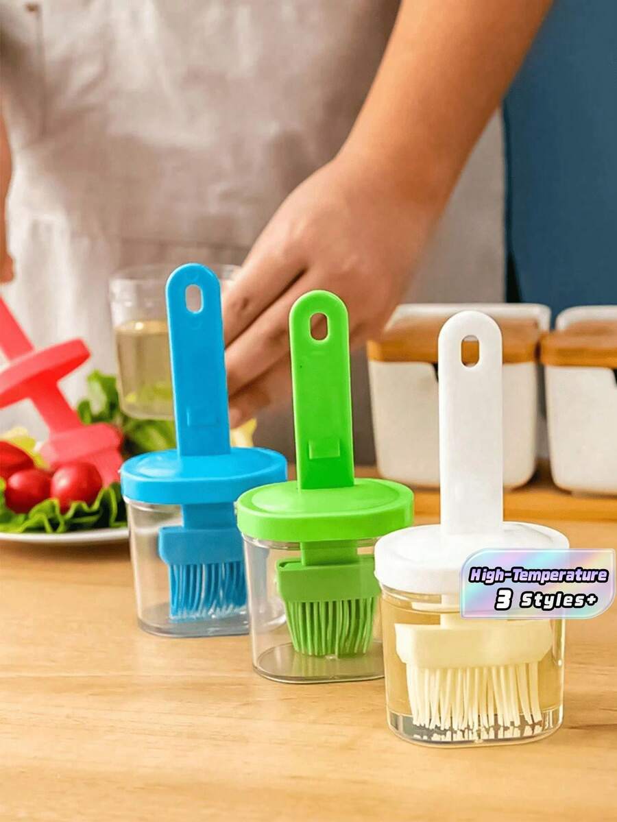 1PC Random Color Portable Barbecue Oil Brush,Oil Brush With Storage Box,High Temperature Resistant Silicone Bottle Brush,For Camping Barbecue, Salad, Roasting, Cooking, Frying, Baking, Party - multicolor - View 1