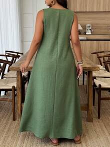 Weeklong Vestido Longo A-Line Casual de Primavera/Verão para Férias com Decote Assimétrico Sem Mangas Plus Size Feminino - Verde - Visão 2