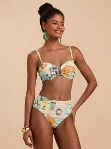 Travachic Women's Vintage Italian Style Printed Pattern Two Pieces Swimsuit Set, Suitable For Outings, Beach Vacations, Cruise Parties, Chic - Multicolor - View 3