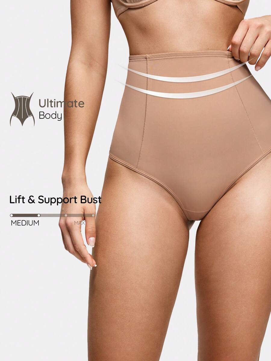 SHAPORA Women's Solid Color High Waist Shapewear Panties - Apricot - View 1