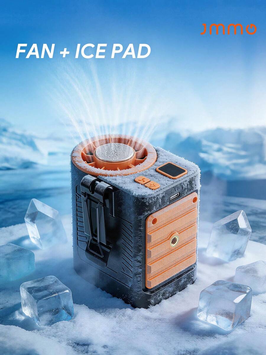 JMMO Portable Evaporative Air Cooler Fan With Ice Pad, Rechargeable Mini Personal Cooling Fan With LED Light, 3 Speed Adjustable Handheld Cold Air Fan For Camping Outdoor Bedroom Office - Waist Fan - View 1