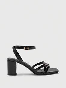 CUCCOO BIZCHIC Women's Fashion High-Heeled Sandals, Lace-Up Bow Thick Heel PU Global Four-Season Commute Elegant Foundation Festival Office Outdoor Daily Wear Summer - Black - View 6