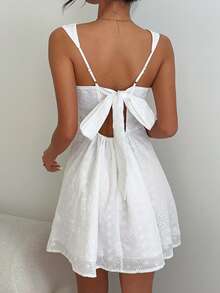 RiviMae Solid Color Sleeveless Square Neck Pleated Waist White Dress Vacation Summer Elegant - White - View 5