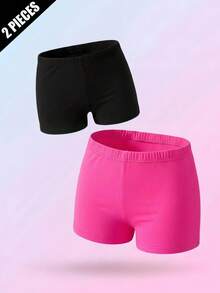SHEIN Vintaside Kids 2pcs/Set Legging Lucu, Nyaman, dan Berwarna-warni untuk Anak Perempuan, Cocok untuk Pemakaian Sehari-hari Musim Semi/Panas, Olahraga dan Kasual, Set Celana Pendek Putih Sederhana dan Nyaman - MultiWarna - View 3