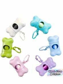 1/2/6PCS Hands Free Dog Waste Bag Dispenser Durable Plastic Free Portable Poop Collector Wheat Straw Bone Shaped Holder For Outdoor Walking Training Pet Waste Bag Carrier - Multicolor - View 1
