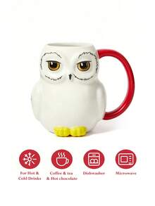 HARRY POTTER X SHEIN 1PC15.56oz/460ml Cartoon Ceramic Mug, Cold And Heat Resistant, Can Be Used In Dishwasher, Suitable For Hot And Cold Beverages Such As Water, Milk, Juice, Coffee, Tea, Owl, Magic Academy - White - View 3