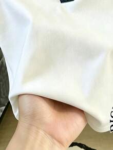 青少年女孩休閒美式復古V領翻領短袖T恤，夏季新款熱銷款，校園休閒穿搭，百搭個性圖案上衣，舒適Y2K復古風 - 彩色 - 查看 5