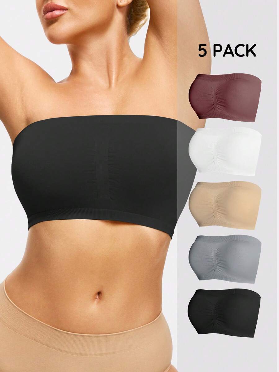 SHAPORA 5pcs/Set Women's Solid Color Fitted Breathable Lingerie Bras - Multicolor - View 1