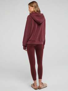 GLOWMODE Modal Silk Touch Oversized Long Sleeve Half-Zip Sweatshirt  Spring Summer - Burgundy - View 8