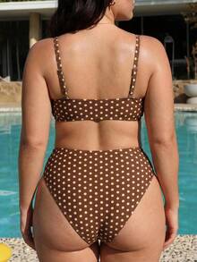 Swim Mod 2026 New Spring/Summer Plus Size 2-Piece Reversible Polka Dot Random Print Bandeau Bikini Set With Detachable Shoulder Straps For Women Beach Vacation - Multicolor - View 2