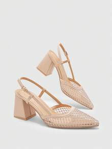 CUCCOO BIZCHIC Women Shoes Fashion Back Empty Pointed Thick Middle Heel Shoes Classic Simple Commuting Dating Party Holiday Vacation Wedding - Naked apricot - View 3