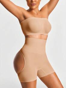 SHAPORA Faja reductora para mujer de cintura alta y unicolor que levanta y moldea el trasero - Beis - Ver 4