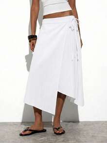 Maija Women's Solid Color Casual Versatile Daily Outing Vacation Skirt White Autumn, Going Out Vacation Vacation Beach Outfits - White - View 2