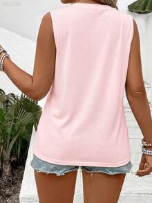 EMERY ROSE Women's Spring/Summer New Hot-Selling Lace Trim Spliced Plus Size Tank Top - Pink - View 2