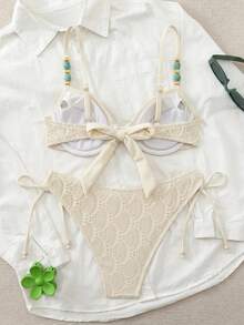 Swim Chiccia 26SS 春夏度假海灘紋理面料綠色鋼圈托高比基尼泳衣兩件套 - 粉色 - 查看 2