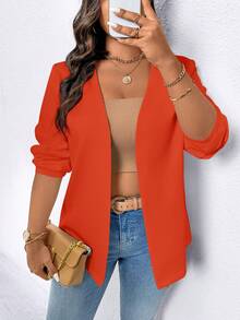 SHEIN LUNE Plus Size Solid Color Casual Long Sleeve Blazer Fall Cloth For Women Autumn - Red - View 7