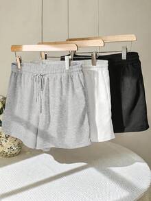 Comfortcana Pantalones cortos de talla grande de unicolor con cordón minimalistas para el verano - Multicolor - Ver 3