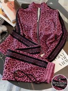 SHEIN Cardigan de cuello alto ajustado con mangas raglán + Pantalones rectos con bolsillos en diagonal para tallas grandes - Multicolor - Ver 1