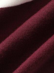 DAZY 男士時尚休閒條紋拼色針織上衣 夏季款 - 酒紅色 - 查看 7