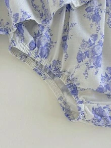 Loomiva 女嬰花卉印花圓領泡泡短袖蝴蝶結大領上衣＋鬆緊腰短褲 2件組套裝 - 彩色 - 查看 6