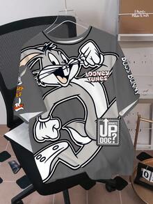 LOONEY TUNES X SHEIN 男士圆领短袖休闲百搭T恤 - 白色 - 查看 3