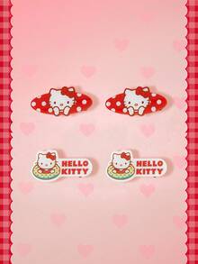 HELLO KITTY AND FRIENDS | SHEIN 4件組 Sanrio 女款可愛波點游泳圈小貓裝飾髮夾 - 紅色 - 查看 1