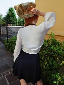 Gretanique 夏季海灘純色打結式和服度假款白色 - 白色 - 查看 3