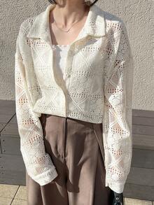 FRIFUL Women's Loose Lace Blouse, Spring Sheer Fall - Beige - View 2