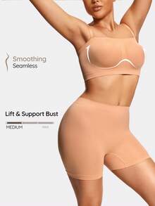 SHAPORA Women's Solid Color Cropped Camisole And Shorts Shapewear Set - Apricot - View 1