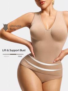 SHAPORA Women's Solid Color Sleeveless Seamless Shapewear Top - Apricot - View 1