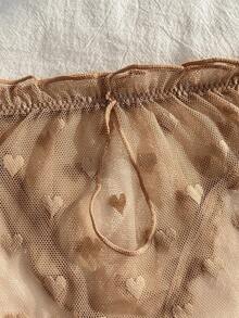 PetitDoll 3pcs/Set Random Heart Direction Sweet Heart Jacquard Mesh Ruched Ruffle Back Hollow Out Triangle Panties - Multicolor - View 6