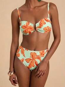 Travachic Damen Vintage Urlaub Blumenmuster Badeanzug Set, geeignet für Ausflüge, Strand, Kreuzfahrt Party - Verschiedenfarbig - Übersicht 6