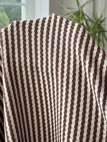 SHEIN EZwear 休閒大尺碼女款條紋圓領短袖T恤與短褲兩件套 - 棕色 - 查看 8