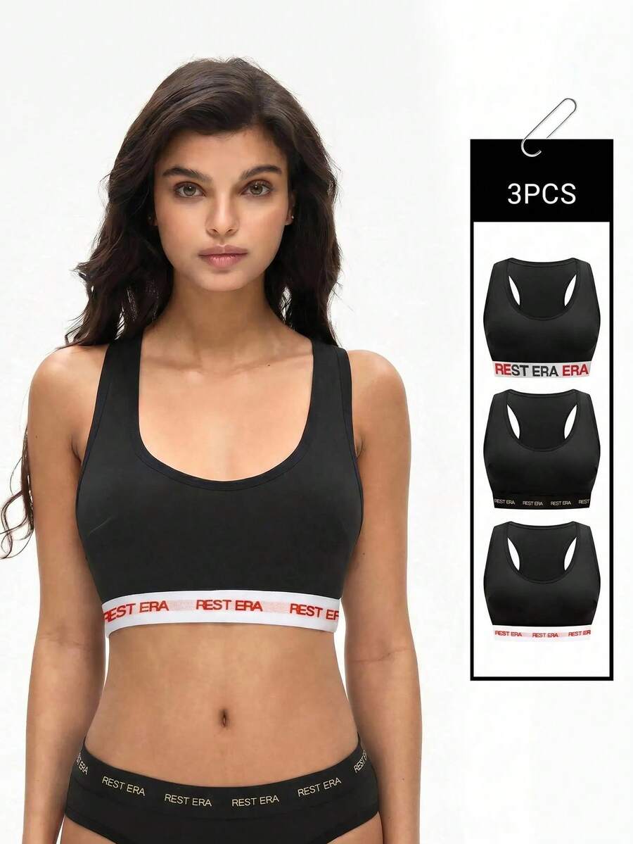 EasyFave 3pcs/Set Women's Fashionable Letter Printed Bras - Multicolor - View 1