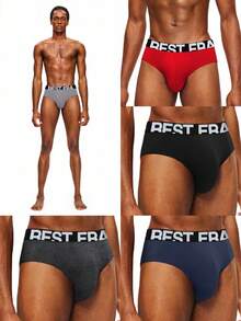 EasyFave Men's Basics Multicolor Knitted Fabric Underwear Briefs With Letter Pattern - Multicolor - View 7