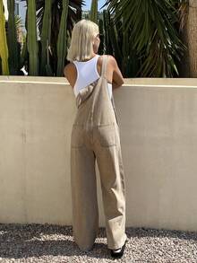 Livesso Women's Solid Color Denim Suspender Pants And Jumpsuit Vacation Khaki Summer Streetwear - Beige - View 2