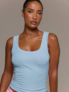 MUSERA ESSENTIALS Ribbed Scoop Neck Fitted Tank Vest Top Cute Everyday Basics Sexy Daily Spring Summer Essential - Blue - View 2