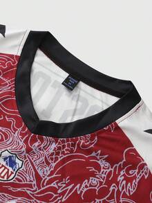 ROMWE MEN Prep Kaos Lengan Pendek Pria dengan Slogan, Cocok untuk Dipakai Sehari-hari di Musim Semi dan Musim Panas - Merah - View 5