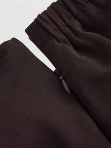 SHEIN MOD Plus Size Women's Asymmetrical Ruffle Hem Skirt Fall - Coffee Brown - View 4