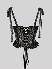 Glamine Charm Áo hai dây ren nữ thanh lịch quyến rũ cho mùa hè - màu đen - Xem 5